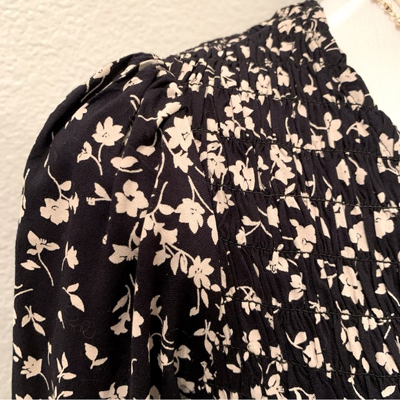 Japra Boho Peplum Black Floral Blouse Long Sleeve Top Shirt size Small Cottage - Picture 6 of 12